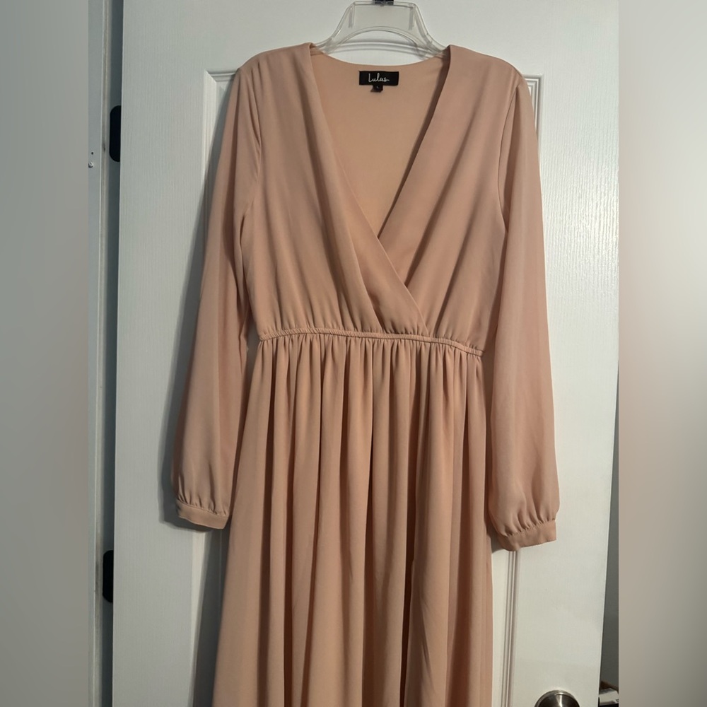 Lulu's Blush Long Sleeve Wrap Maxi Dress